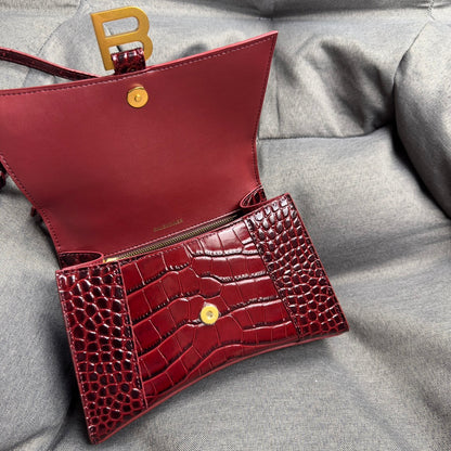 Wine Red Gold Button Crocodile Pattern Hourglass Bag