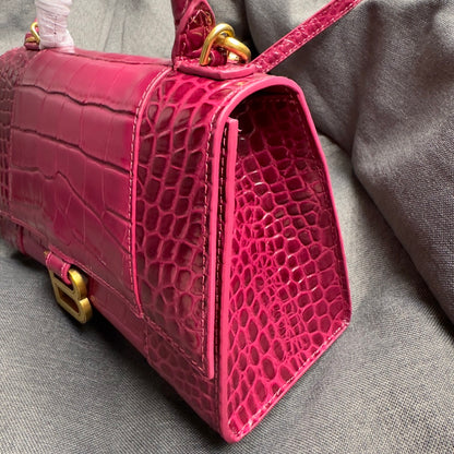 Peach red gold button crocodile patterned hourglass bag